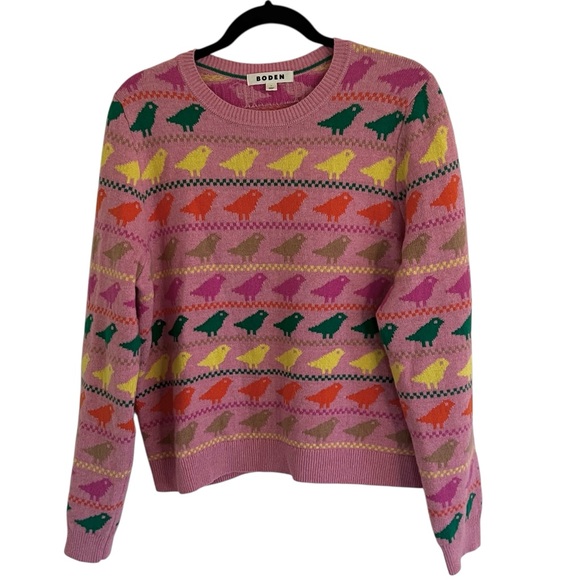 Boden Sweaters - Boden Pink Multicolor Edie Fair Isle Sweater in Pink Birds Large